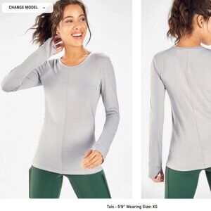 NWT Fabletics Aria Scoop Neck L/S Top - Large - Haze Grey